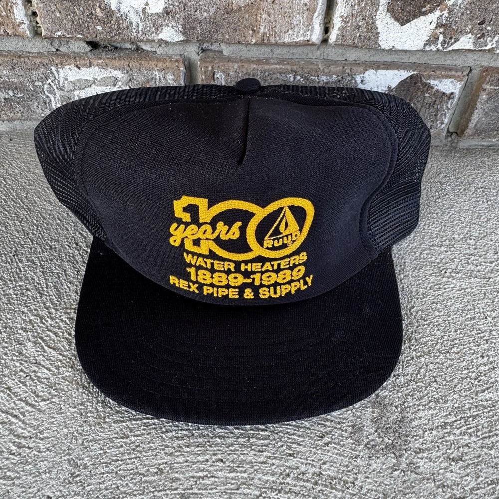 Ruud Water Heaters Hat Cap 100 Yrs Snapback Trucker Black Made in USA Vtg